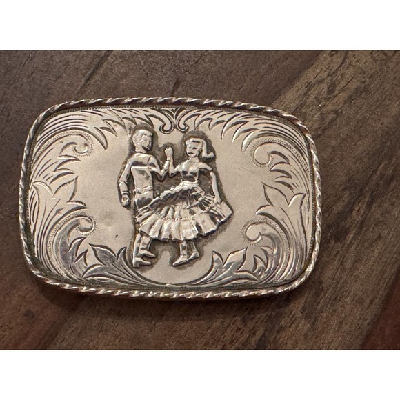 The Unbranded Brand Accessories - Vintage Belt Buckle Country Western Music Square Dance Silver Tone